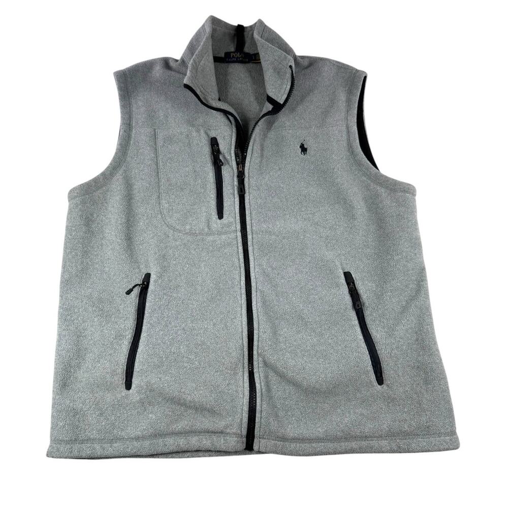 Polo Ralph Lauren Brushed Fleece Vest Mens L Gray Gilet Full Zip Golf Preppy